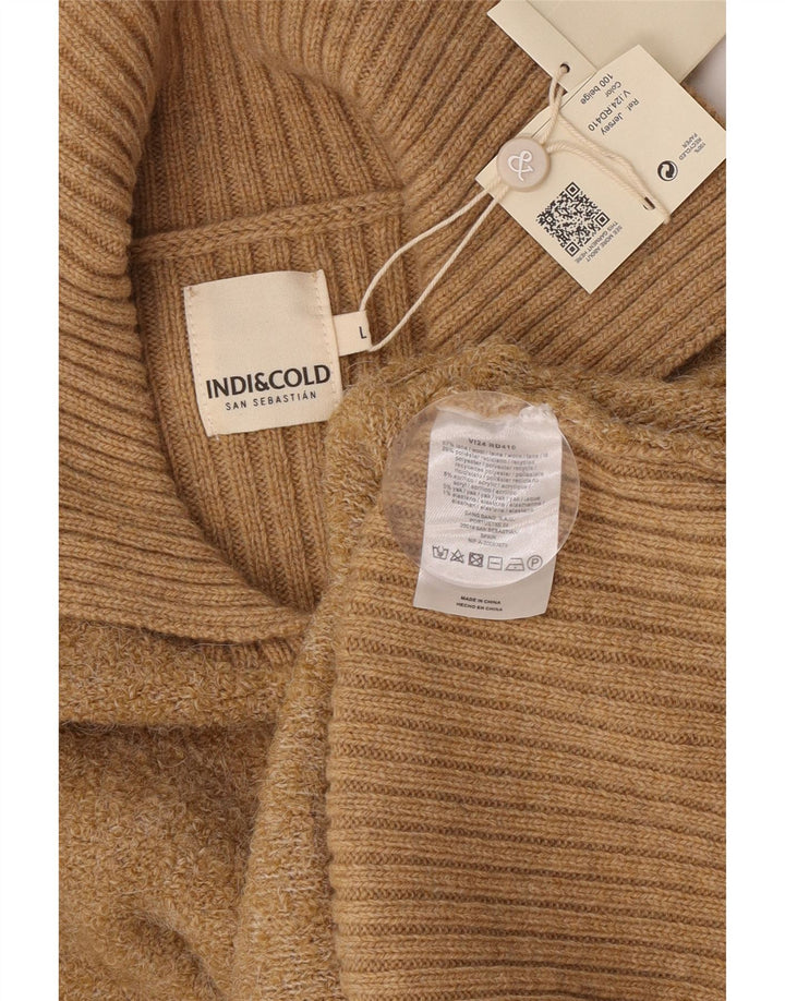 Indi & Cold Womens Oversized Polo Neck Jumper Sweater UK16 Large Beige Wool