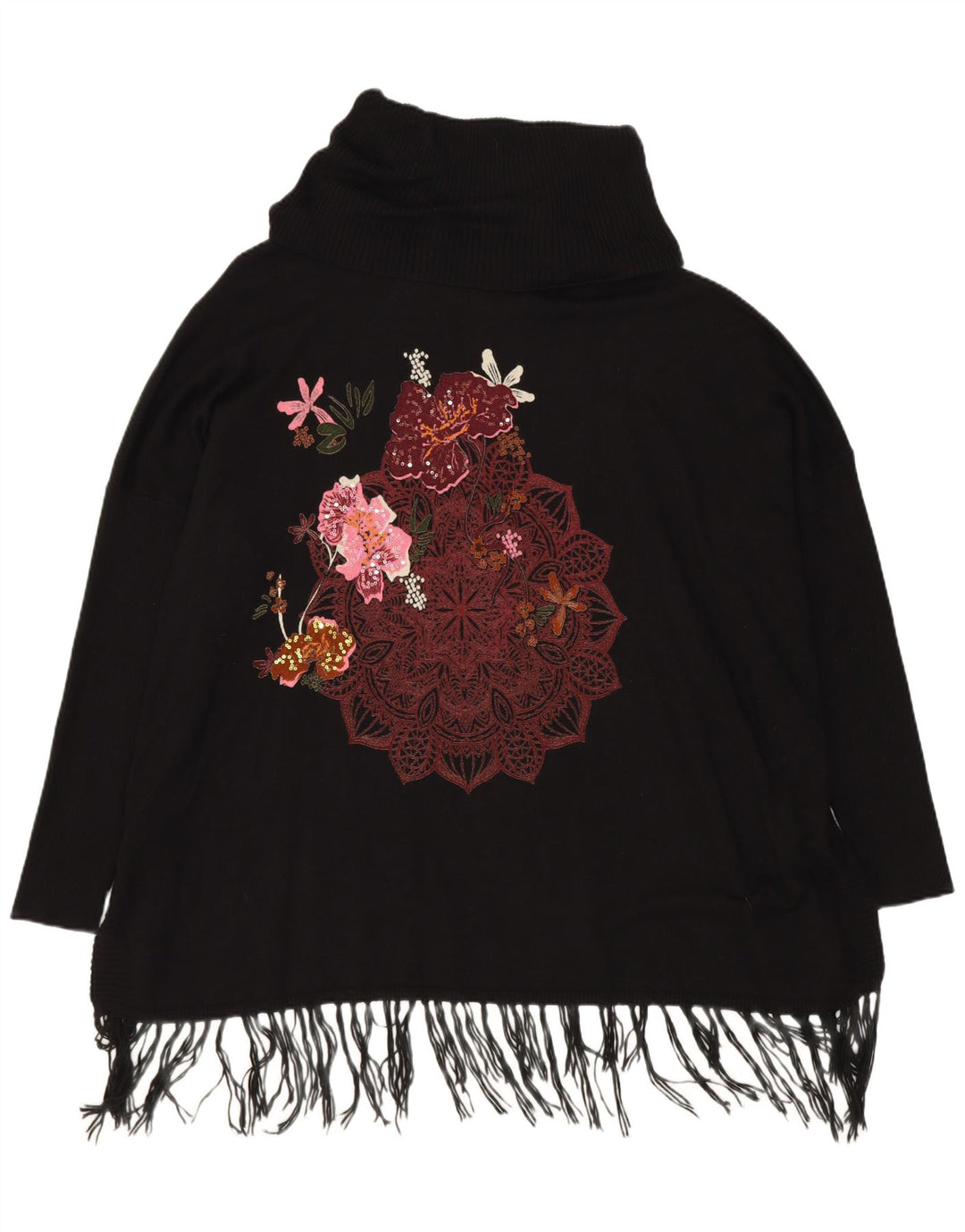 Desigual Womens Oversized Roll Neck Jumper Sweater UK 18 XL Black Viscose