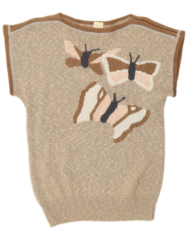 Vintage Womens Vest Tank Top EU 38/40 Medium Beige Fair Isle Butterfly