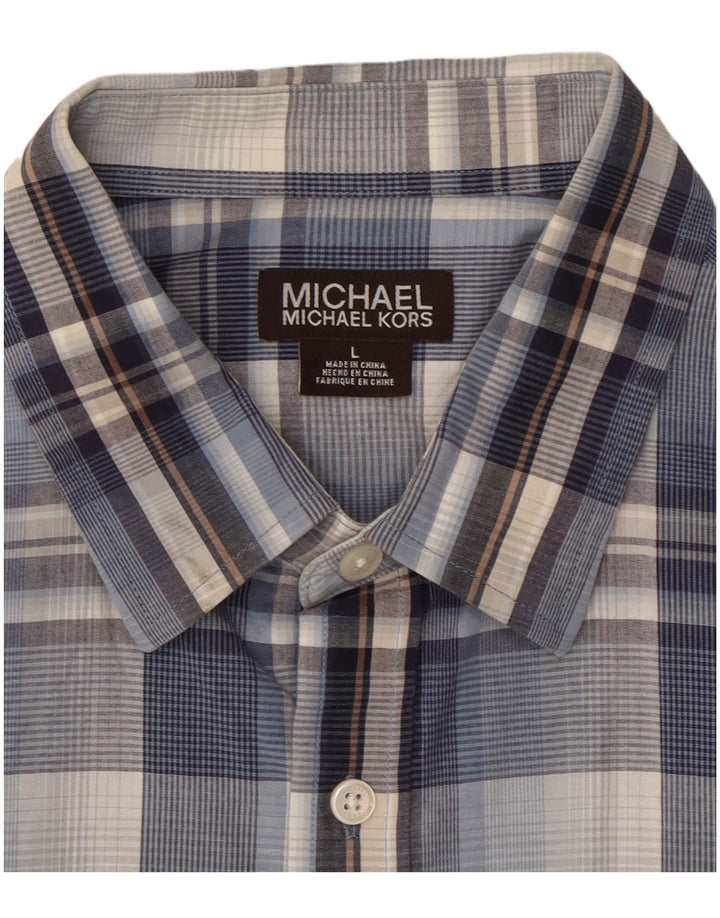 MICHAEL KORS Mens Short Sleeve Shirt Large Blue Check Cotton