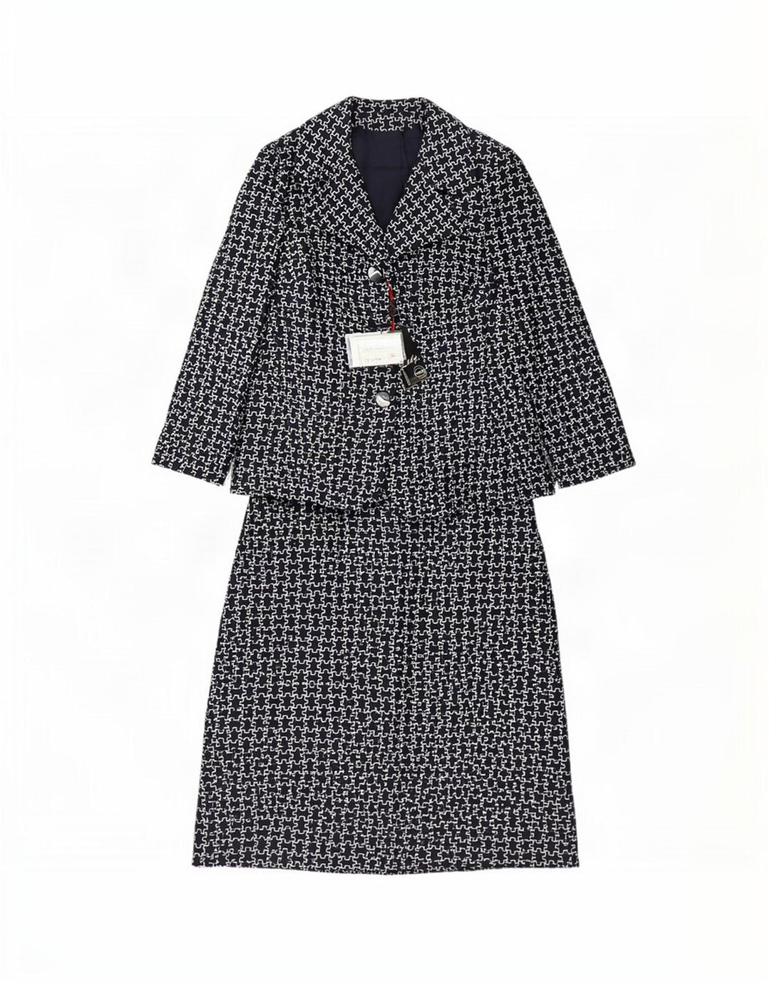Giole Womens 3 Button 2 Piece Set IT 44 Medium Navy Blue Geometric