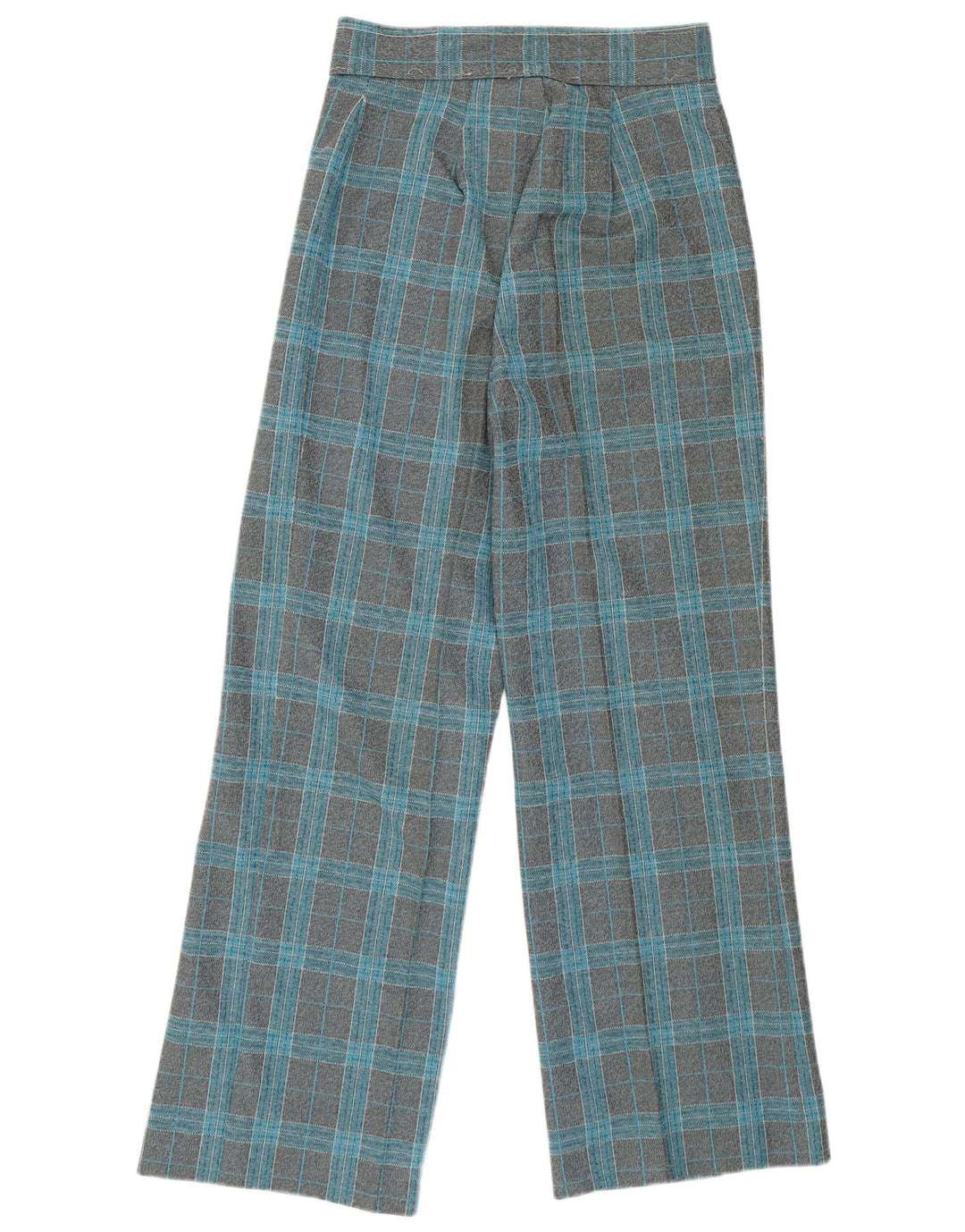 VINTAGE Womens High Waist Wide Leg Casual Trousers W27 L29 Grey Check