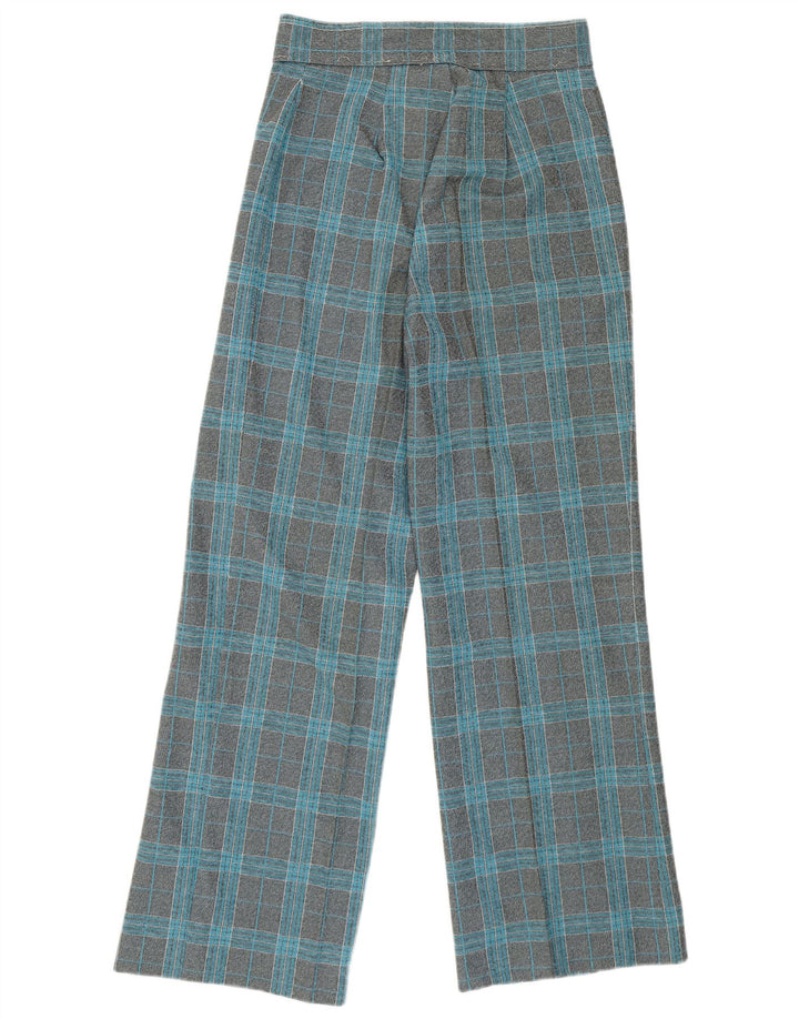 VINTAGE Womens High Waist Wide Leg Casual Trousers W27 L29 Grey Check