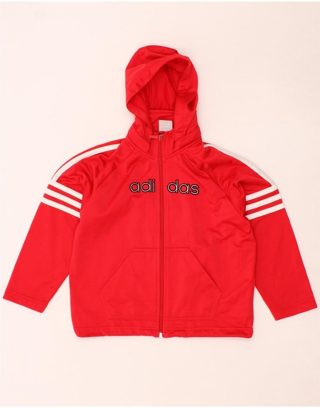 ADIDAS Boys Graphic Zip Hoodie Sweater 7-8 Years Red Polyester Vintage Adidas and Second-Hand Adidas from Messina Hembry 