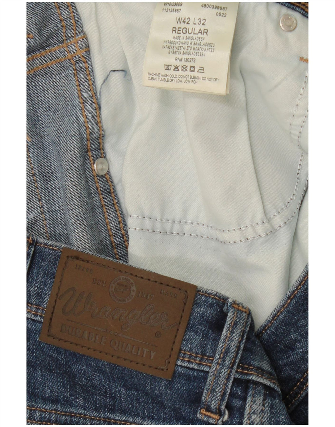 WRANGLER Mens Regular Fit Cropped Straight Jeans W42 L26 Blue Cotton