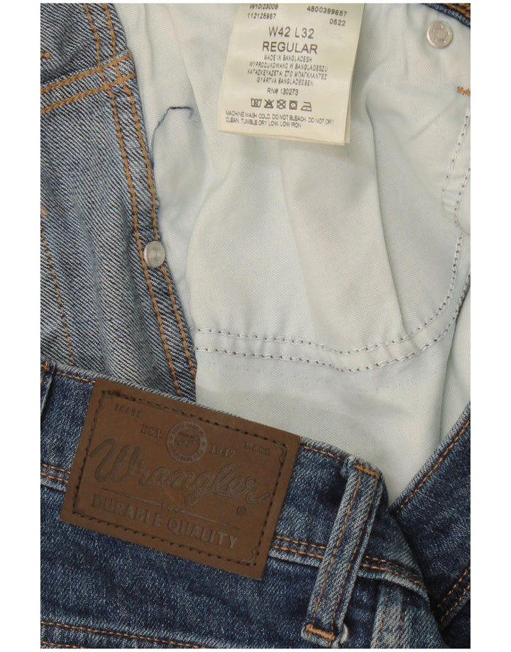WRANGLER Mens Regular Fit Cropped Straight Jeans W42 L26 Blue Cotton