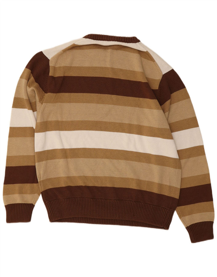 Ecko Unltd Mens Crew Neck Jumper Sweater Medium Brown Striped Cotton
