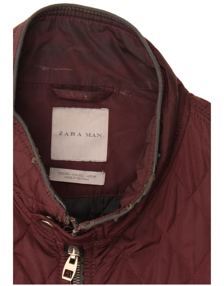 Zara Mens Quilted Jacket UK 44 2XL Burgundy
