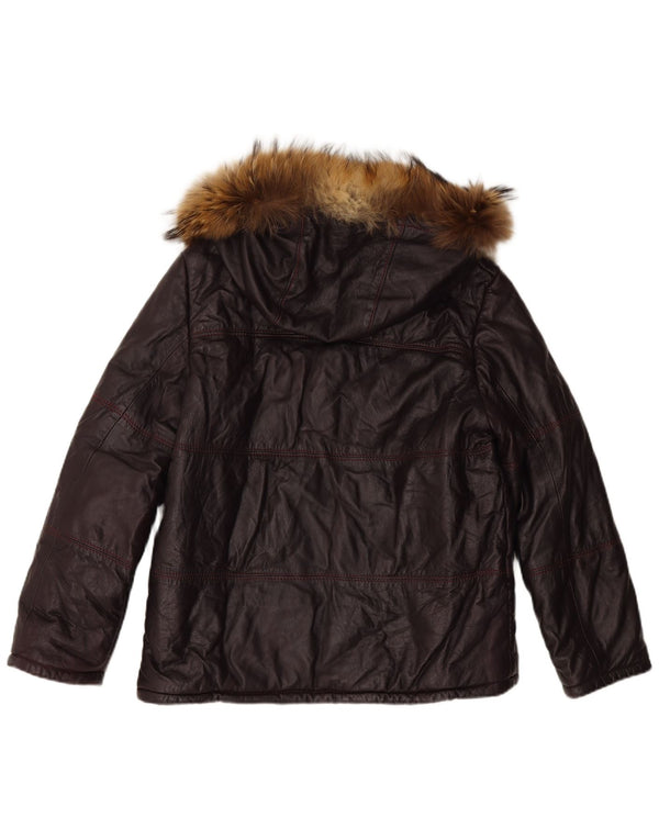 VINTAGE Womens Hooded Leather Jacket UK 16 Large Maroon