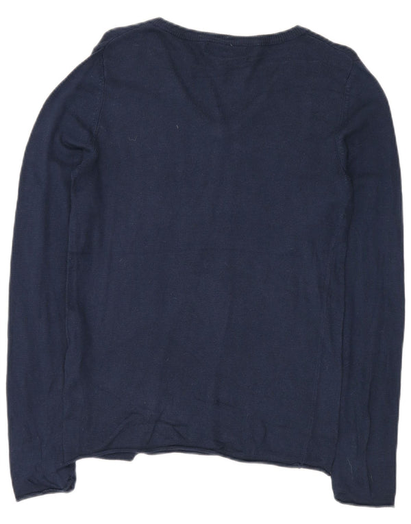 MOSSIMO Womens V-Neck Jumper Sweater UK 12 Medium Navy Blue Nylon