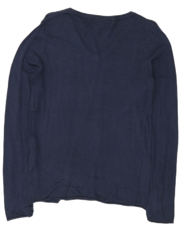 MOSSIMO Womens V-Neck Jumper Sweater UK 12 Medium Navy Blue Nylon