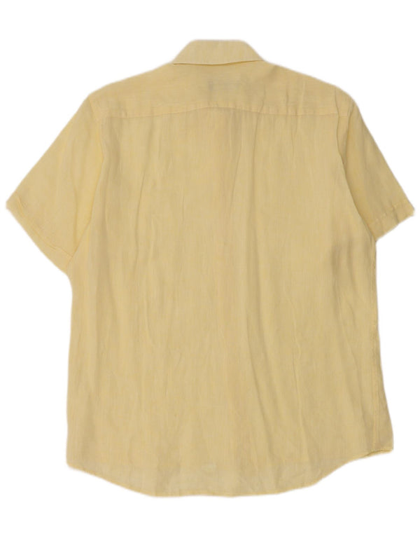 DANILO TREVIGLIANI Mens Short Sleeve Shirt Medium Yellow Linen