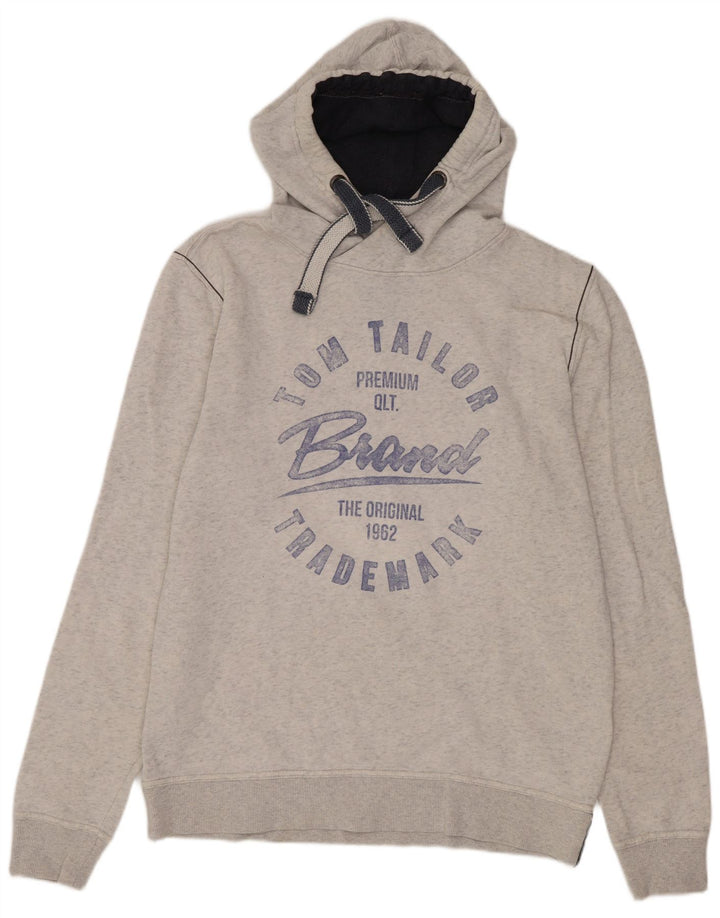 Tom Tailor Mens Graphic Hoodie Jumper Large Grey Cotton