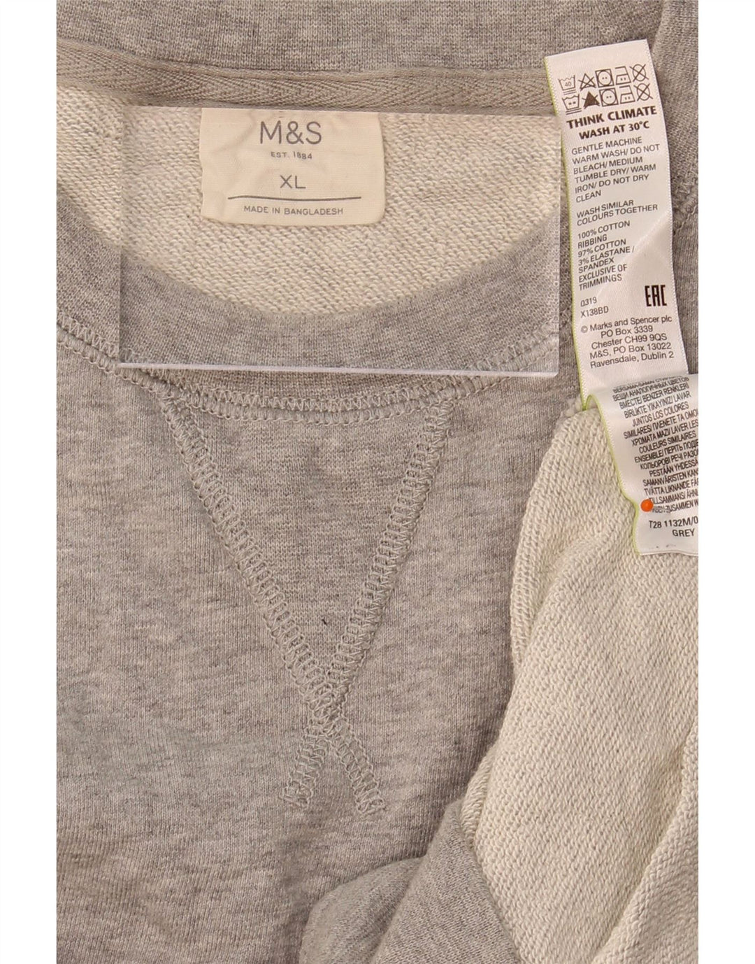 MARKS & SPENCER Mens Sweatshirt Jumper XL Grey Cotton Vintage Marks & Spencer and Second-Hand Marks & Spencer from Messina Hembry 