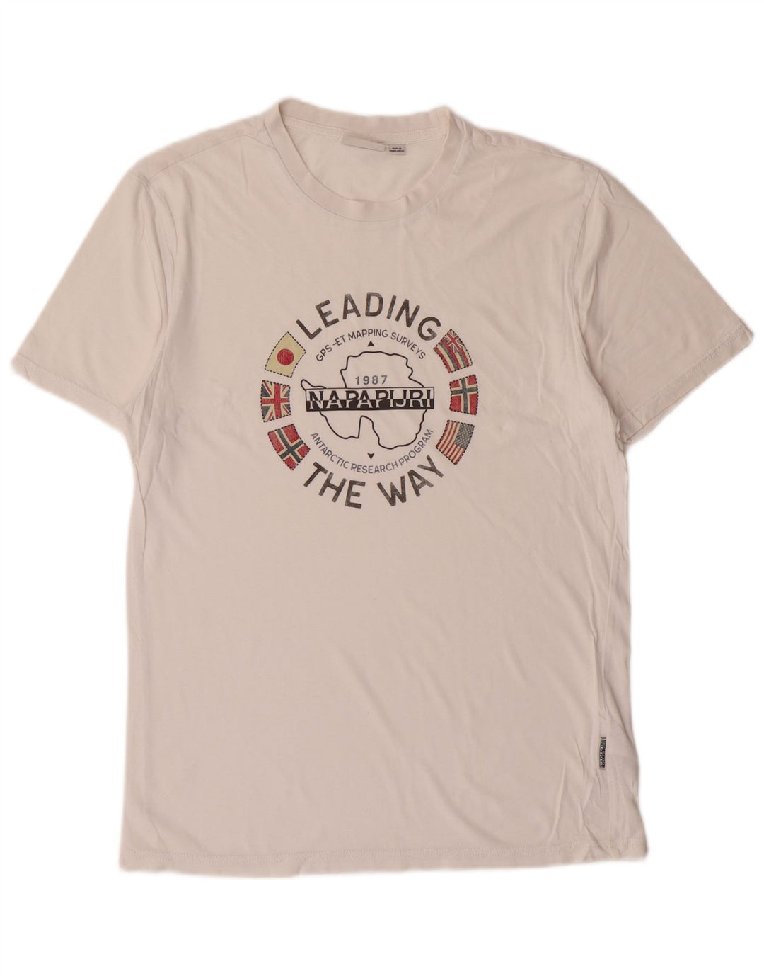 Napapijri Mens Graphic T-Shirt Top Small Off White Cotton