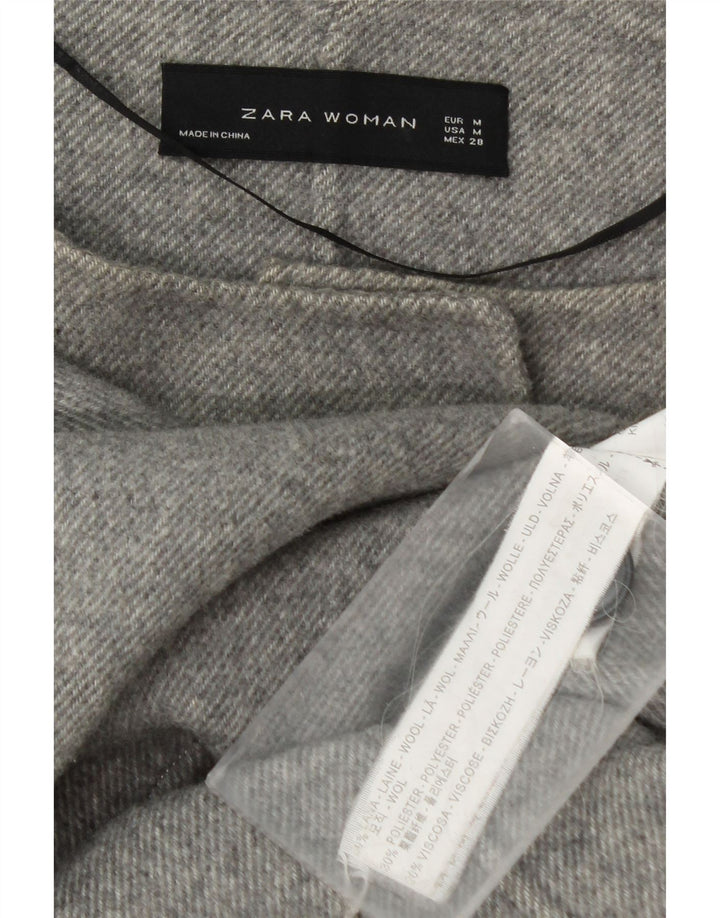 Zara Womens Double Breasted Coat UK 12 Medium Grey Wool