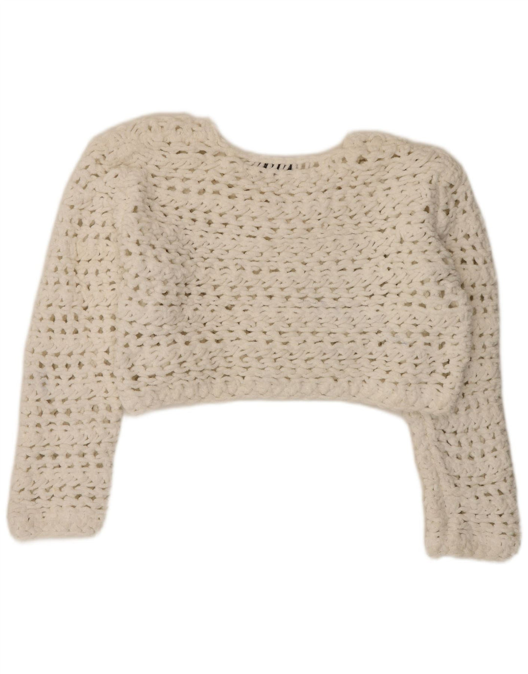 Zara Womens Oversized Crop Crew Neck Jumper Sweater UK 14 Medium White