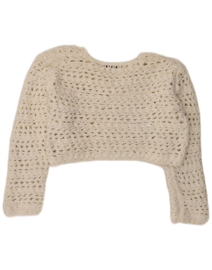 Zara Womens Oversized Crop Crew Neck Jumper Sweater UK 14 Medium White