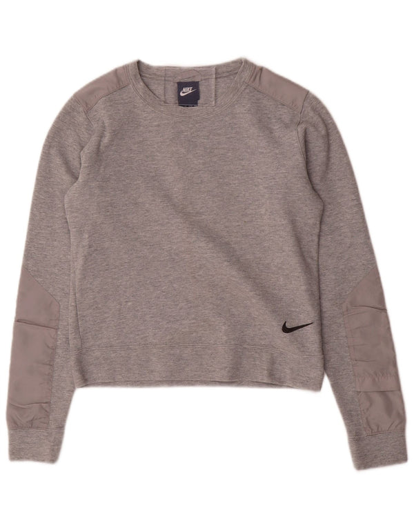 NIKE Womens Crop Sweatshirt Jumper UK 6 XS Grey Cotton
