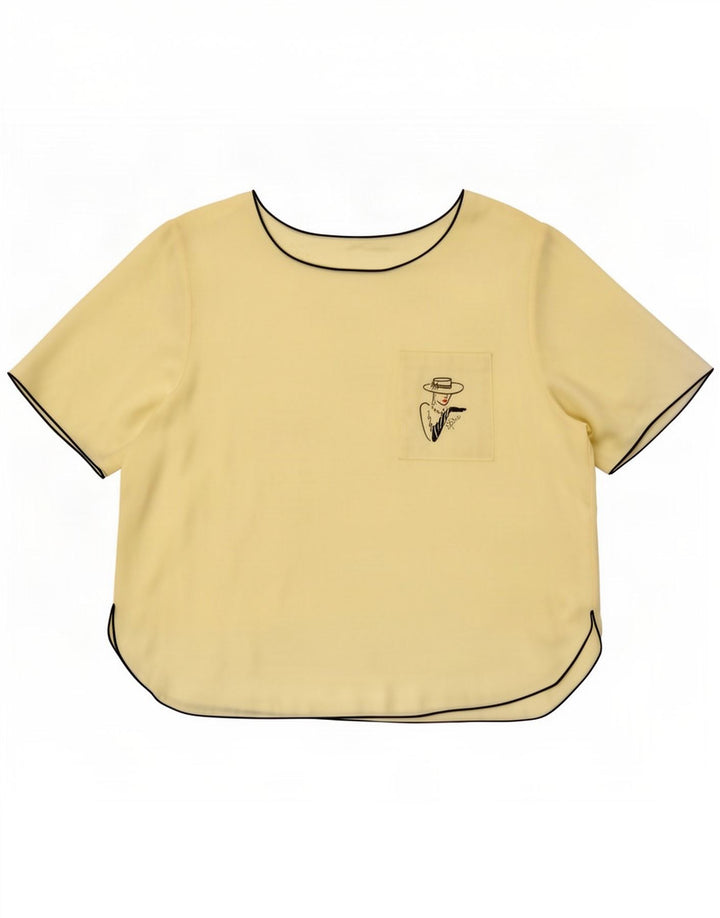 Vintage Womens Graphic Blouse Top UK 16 Large Yellow
