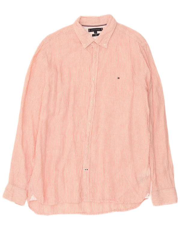 Tommy Hilfiger Mens Slim Fit Shirt XL Pink Striped Linen