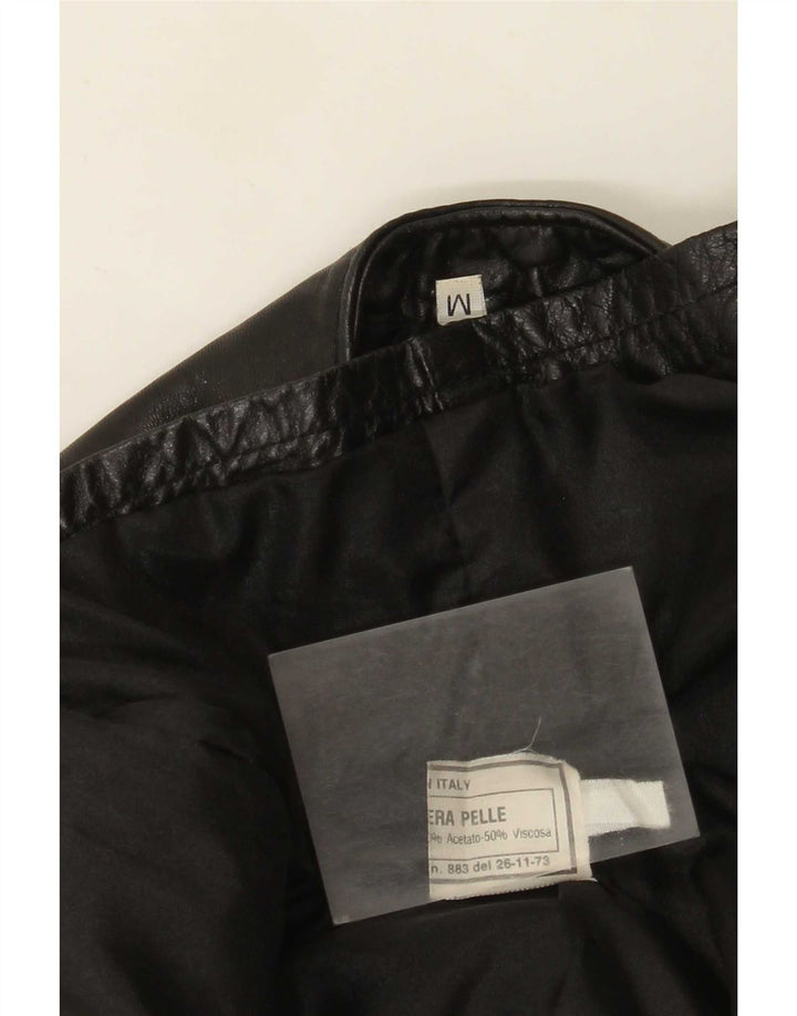 Vintage Womens Leather Gilet UK 12 Medium Black