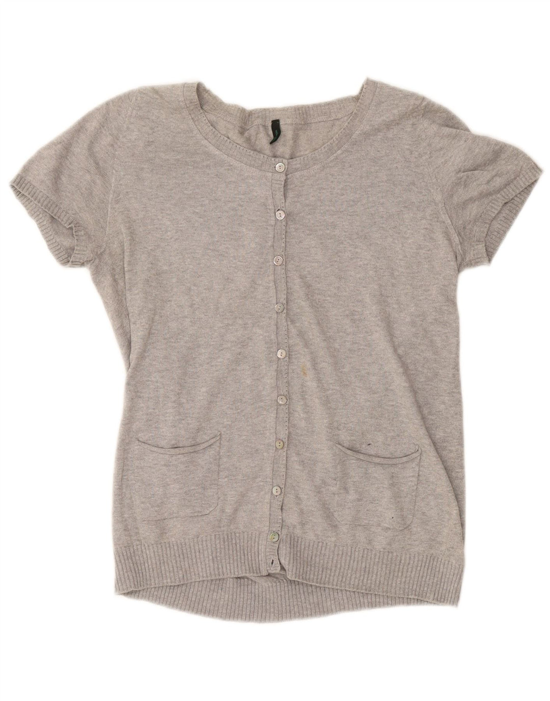 BENETTON Womens Short Sleeve Cardigan Sweater UK 12 Medium Grey Flecked