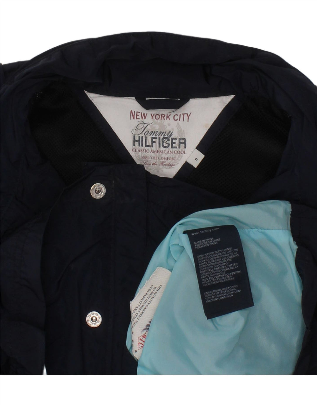 TOMMY HILFIGER Boys Hooded Utility Jacket 7-8 Years Navy Blue Polyester Vintage Tommy Hilfiger and Second-Hand Tommy Hilfiger from Messina Hembry 
