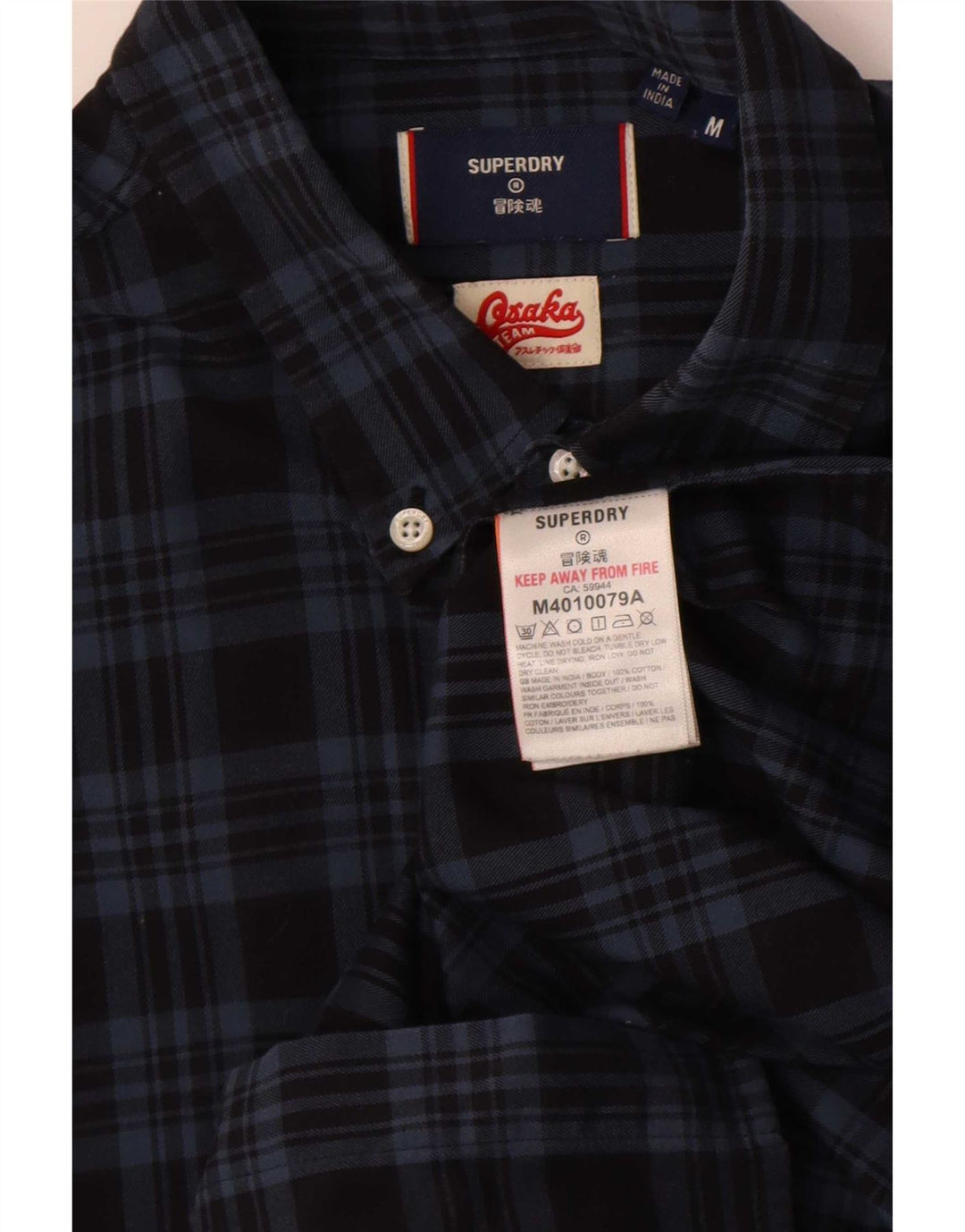 Superdry Mens Flannel Shirt Medium Navy Blue Check Cotton