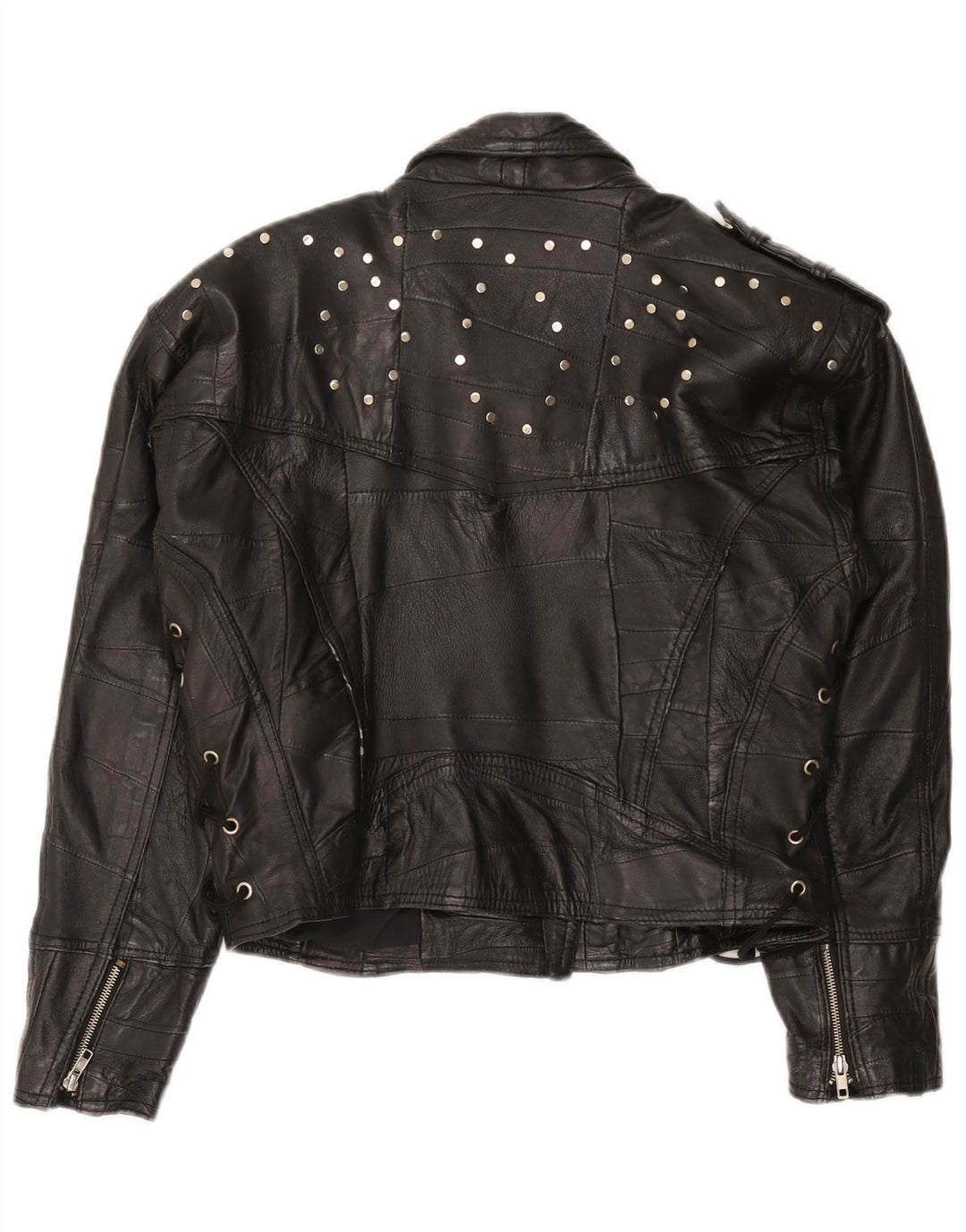 Vintage Womens Biker Leather Jacket IT 42 Medium Black Leather