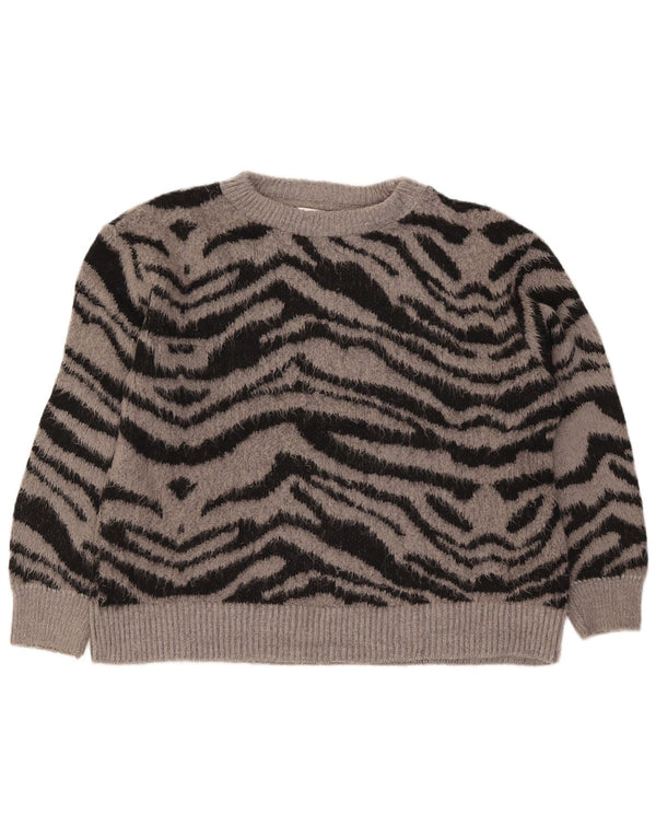 Topshop Womens Boat Neck Jumper Sweater UK 10 Small Grey Animal Print