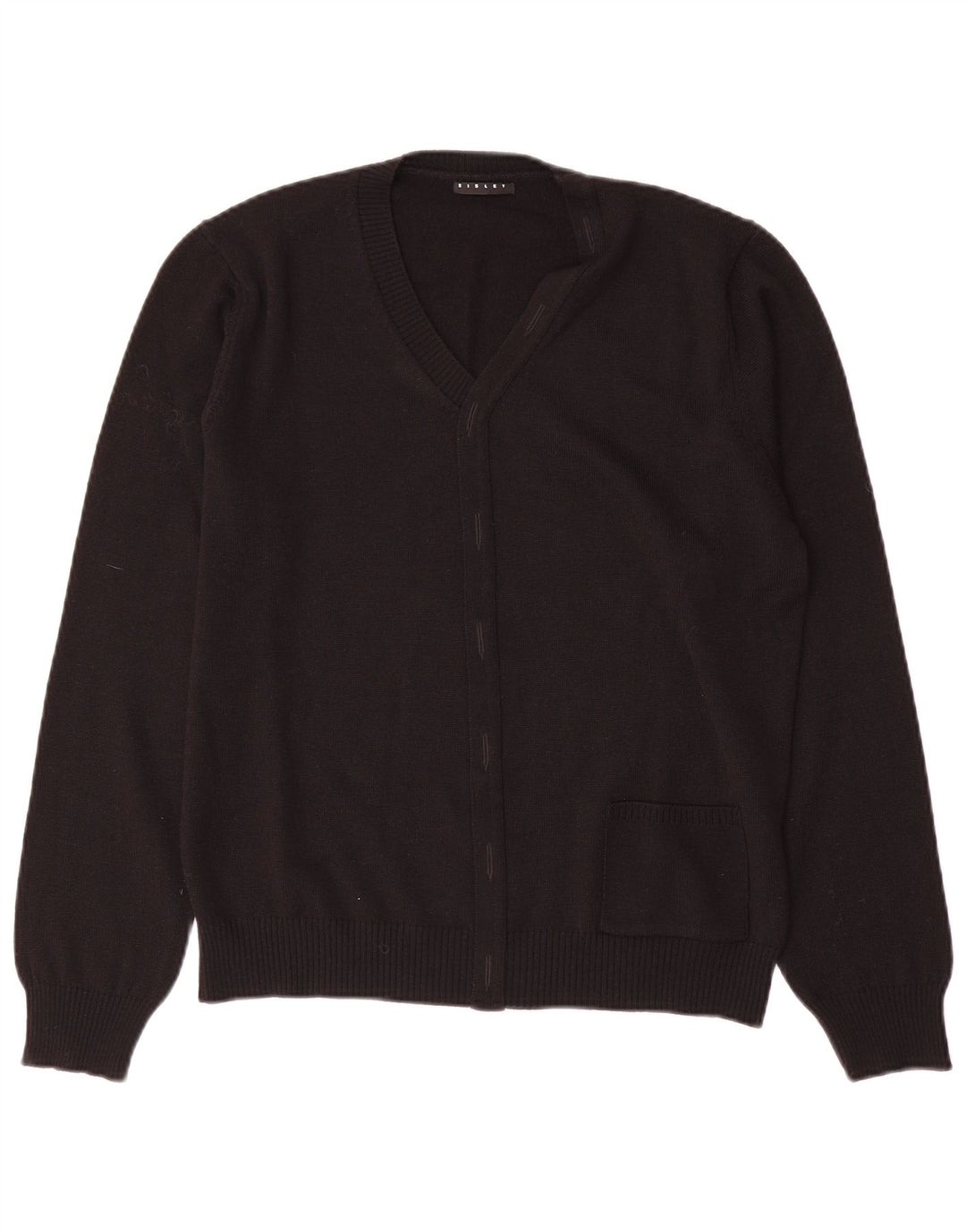 SISLEY Womens V-Neck Jumper Sweater UK 14 Medium Black Wool