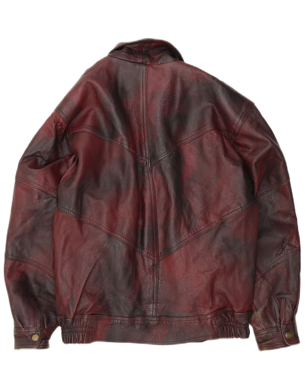 Vintage Mens Leather Jacket UK 42 XL Burgundy Tie Dye