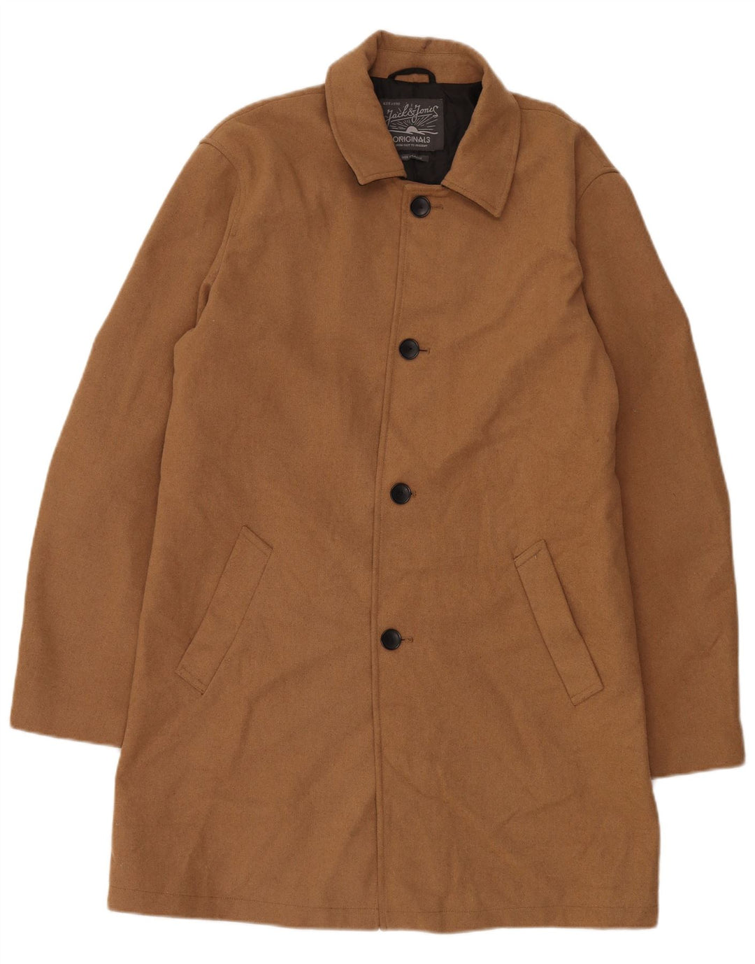 Jack & Jones Mens Overcoat UK 42 XL Brown Wool