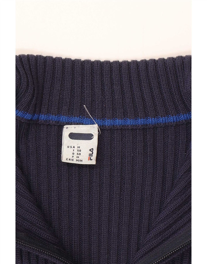 Fila Mens Zip Neck Jumper Sweater IT 50 Medium Navy Blue Striped