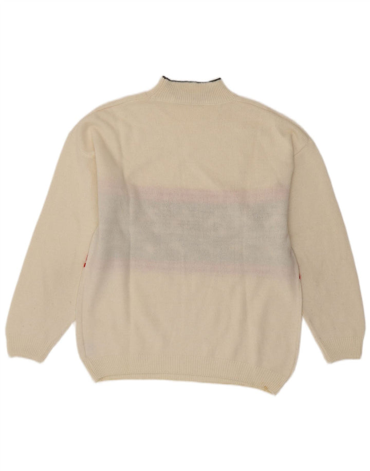 VINTAGE Womens Turtle Neck Jumper Sweater UK 16 Large White Fair Isle