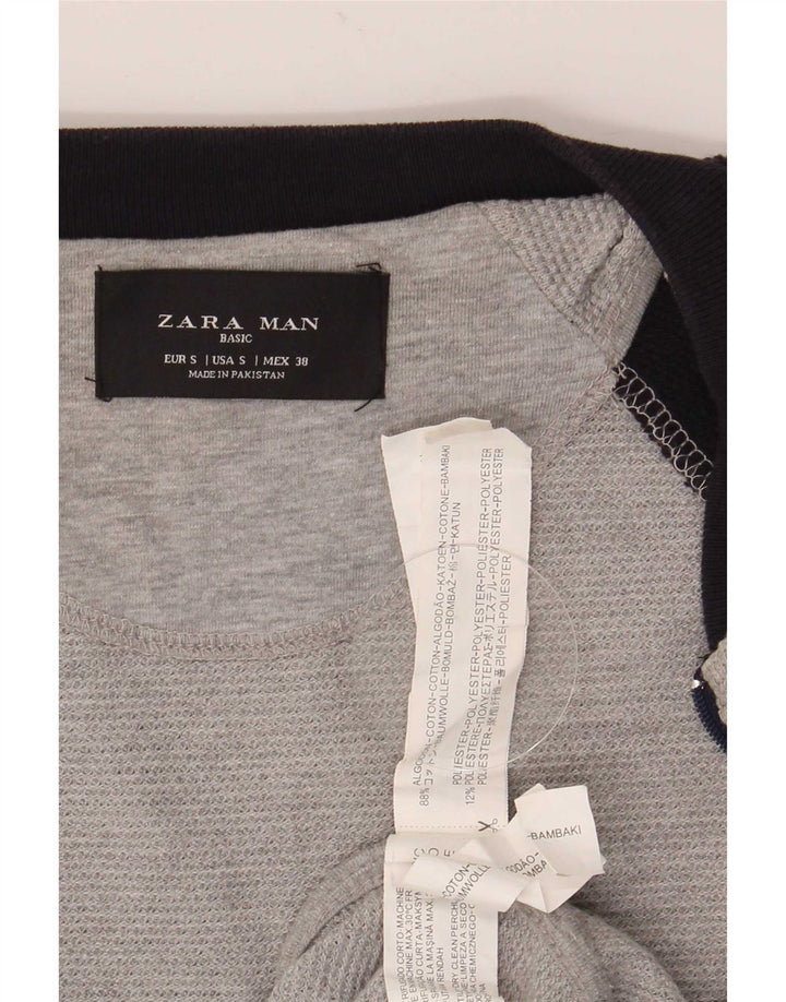 Zara Mens Tracksuit Top Jacket Small Grey Colourblock Cotton