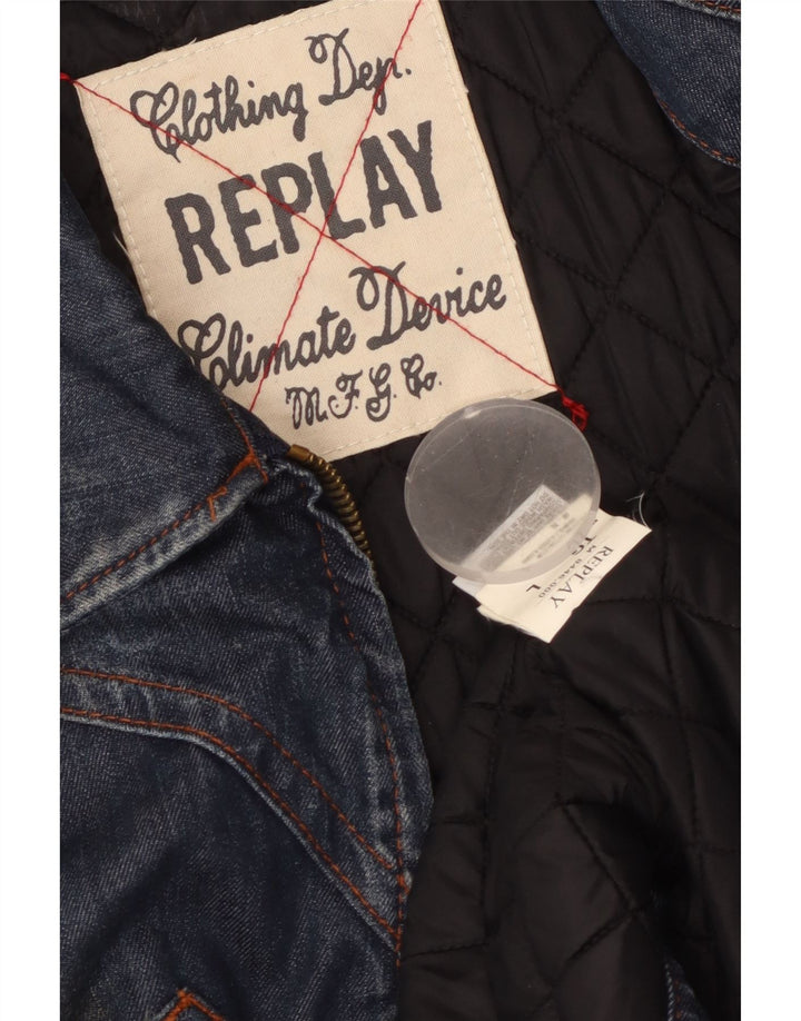 REPLAY Womens Denim Jacket UK 14 Large Navy Blue Cotton