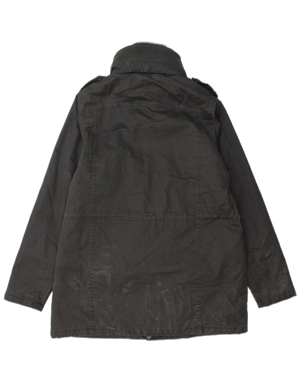 Fat Face Womens Military Hooded Waxed Jacket UK 14 Large Black