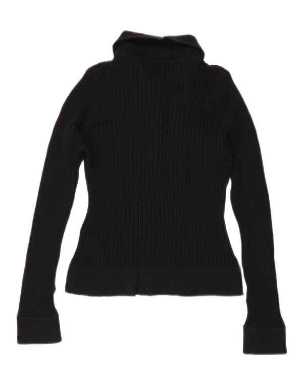 Zara Womens Crop Knit Shirt Blouse UK 12 Medium Black Rayon