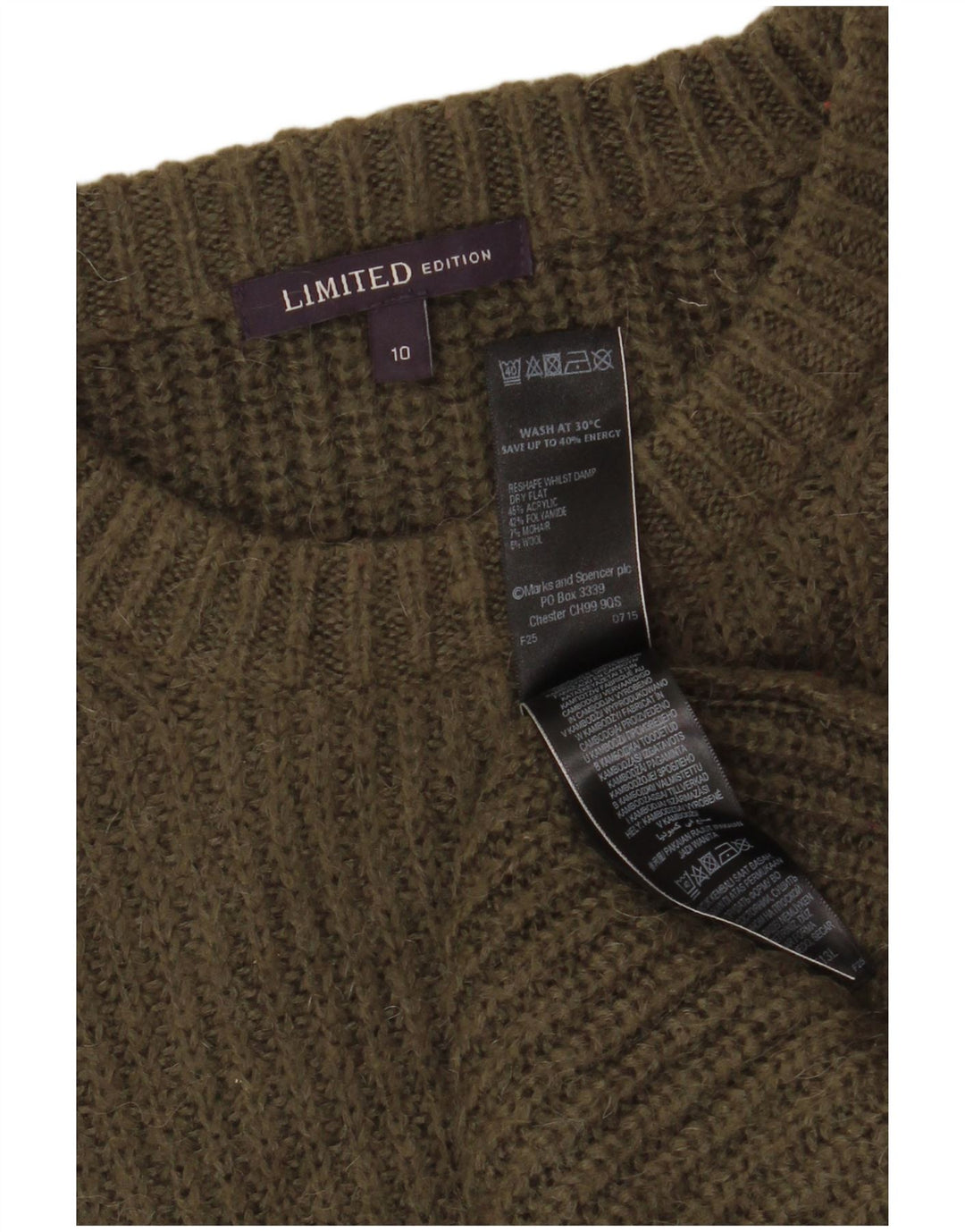 Marks & Spencer Womens Crew Neck Jumper Sweater UK 10 Small Green Acrylic