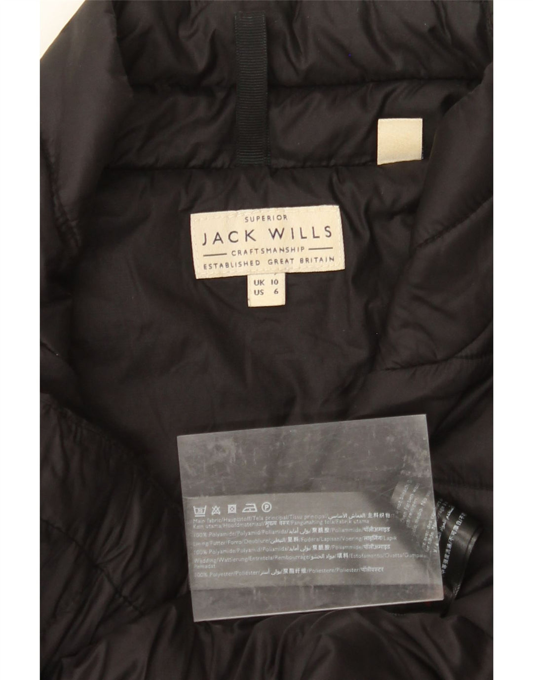 JACK WILLS Womens Padded Jacket UK 10 Small Black Polyamide