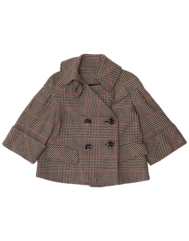 Zara Womens Short Double Breasted Blazer Jacket UK 14 Medium Grey Plaid