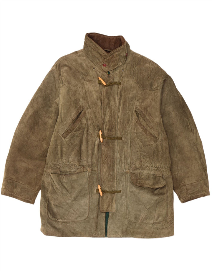 Vintage Womens Suede Duffle Coat UK 42 XL Khaki