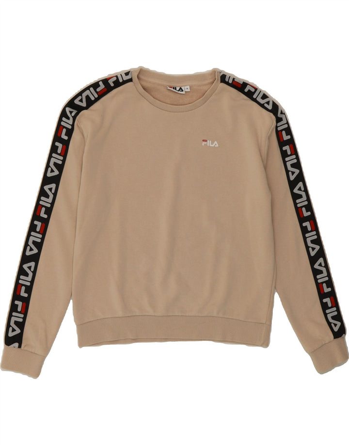 FILA Womens Oversized Sweatshirt Jumper UK 10 Small Beige Colourblock Vintage Fila and Second-Hand Fila from Messina Hembry 