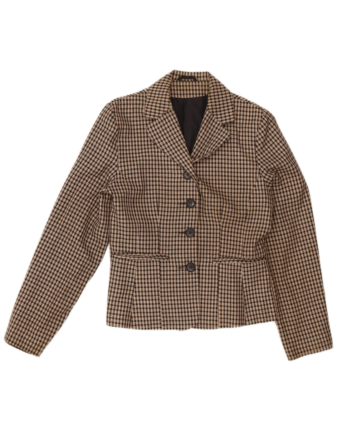 CLASSICS Womens 4 Button Blazer Jacket UK 10 Small Beige Check Polyester