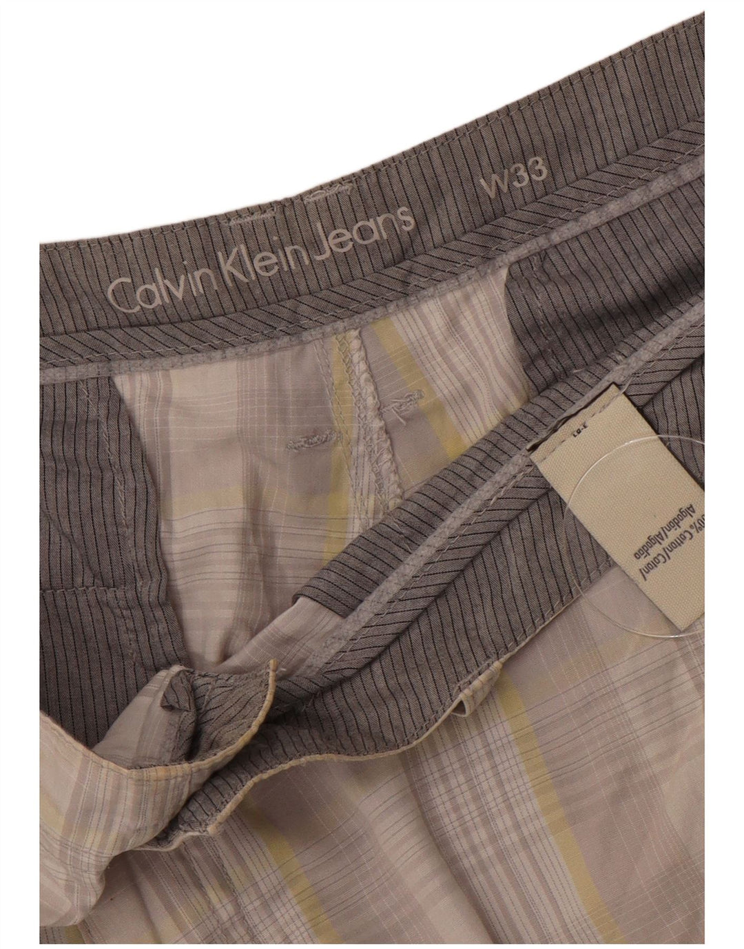 Calvin Klein Mens Chino Shorts W33 Medium Grey Check Cotton