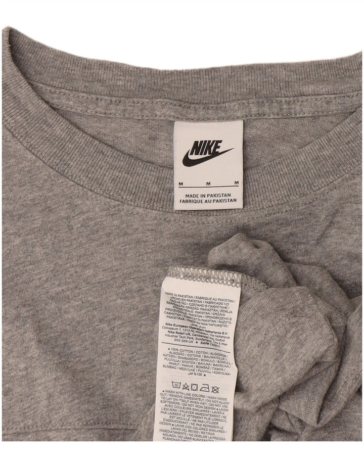 NIKE Womens Crop Graphic T-Shirt Top UK 14 Medium Grey Colourblock Cotton