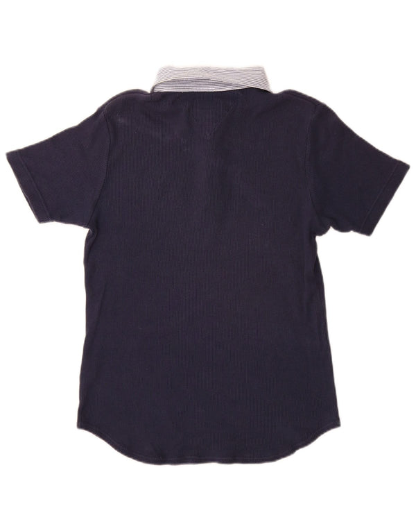 Tommy Hilfiger Womens Rugby Polo Shirt UK 14 Large Navy Blue Striped Cotton