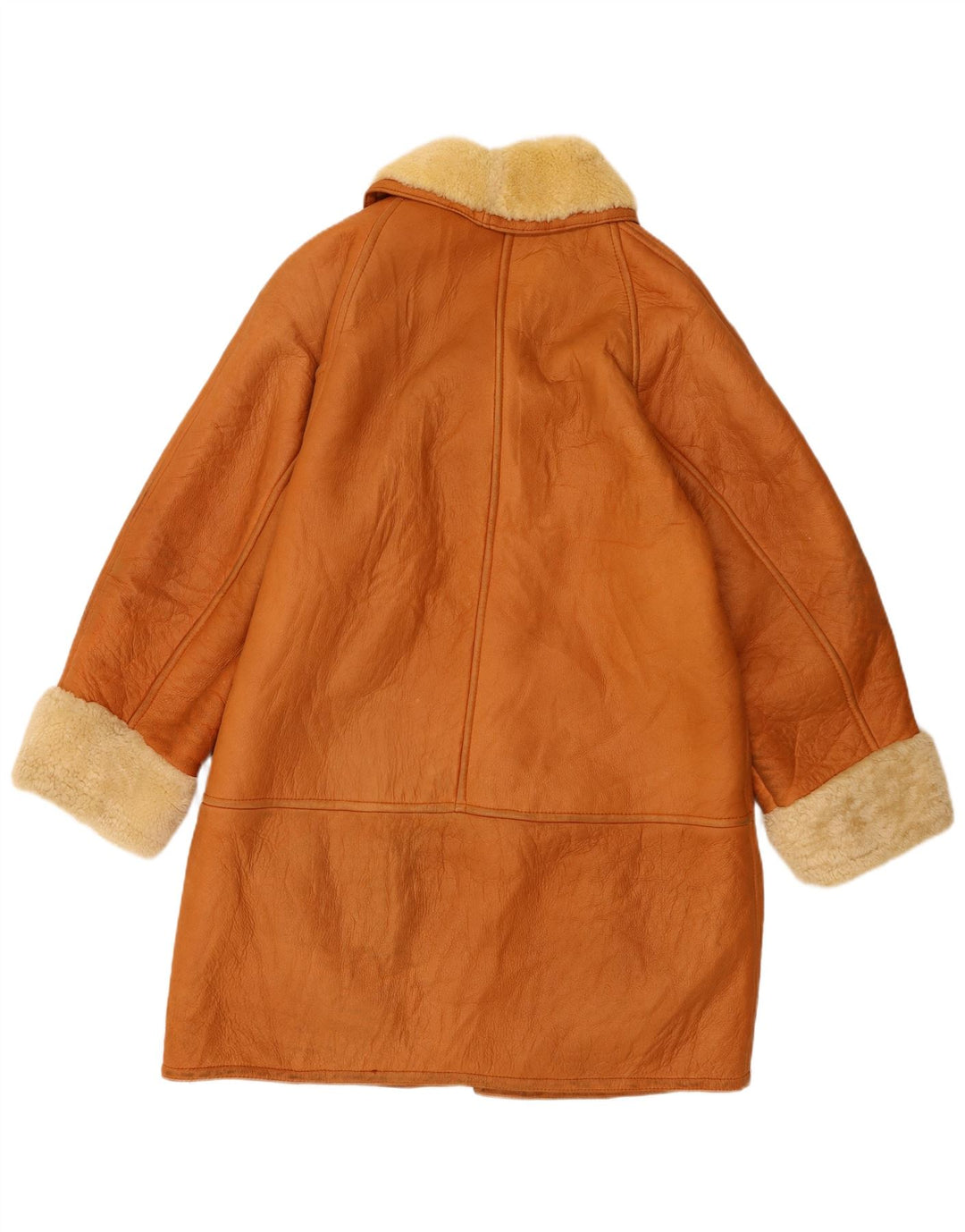 Trussardi Womens Shearling Coat UK 18 XL Beige Leather